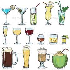 Vector Set Of Color Sketch Cocktails Alcoholic Drinks Cocktails Drawing Cocktails