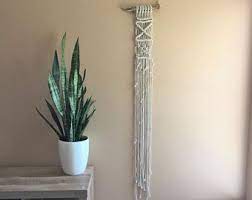 Long Macrame Wall Hanging Skinny Macrame Wall Decor Driftwood Wall Hanging Boho Dorm Decor Simple Minimalist Boh Boho Dorm Decor Boho Dorm Macrame Wall Hanging