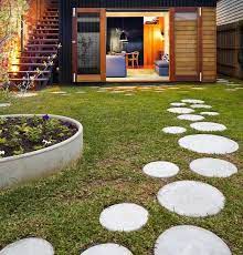 Gartenweg Design Runde Betonplatten Rasen Garten Gartenpflege Gartenweg