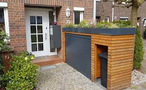 Fahrradgarage Mulltonnenunterstand Mit Dachbegrunung Fahrradgarage Fahrradschuppen Vorgarten