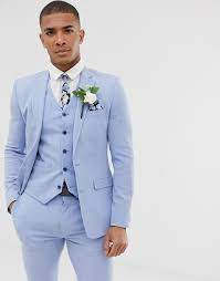 Mais quel costume choisir pour être élégant sans trop en faire ? Asos Design Veste De Costume De Mariage Super Ajustee Effet Hachure Bleu Clair Asos
