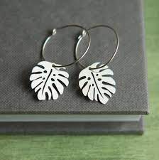 Monstera Leaf Earrings Tropical Leaf Earrings Silver Hoop Earrings Monstera Hoop Earrings Palm Earr In 2020 Leaf Earrings Silver Silver Hoop Earrings Leaf Earrings