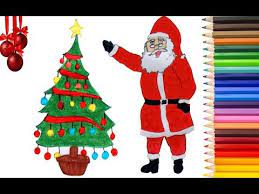 How To Draw Santa Claus And Christmas Tree Step By Step Youtube How To Draw Santa Christmas Tree Drawing Ornament Drawing
