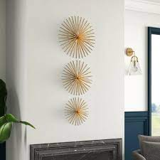 Mercer41 3 Piece Wall Decor Set Finish Gold Metal In Gold Black Size Medium 24 36 High Small 12 In 2021 Wall Decor Set Starburst Wall Decor Gold Wall Decor