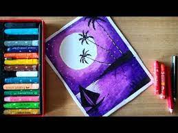 Moonlight Beach Scenery Oil Pastel Drawing Beach Palm Trees Boat Oil Pastel Drawing Youtube Oil Pastel Drawings Oil Pastel Art Oil Pastel Drawings Easy