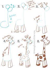 Big Guide To Drawing Cartoon Giraffes With Basic Shapes For Kids How To Draw Step By Step Drawing Tutorials Shapes For Kids Drawing Videos For Kids Drawing For Kids