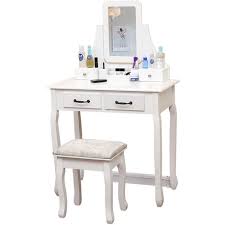 Tous les modèles, fournisseurs et revendeurs. Coiffeuse Moderne Coiffeuse Table De Maquillage Avec Miroir Pliant 1 Tiroir De Rangement Tabouret Blanc Jb94116