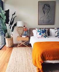 Boho Bedroom Ideas Going Boho With White Orange Throw Plant Bedside Table Floral Cushions Portrait Eclectic Decor Bedroom Eclectic Bedroom House Interior