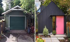 Before And After A Backyard Garage Was Transformed Into A Tiny House Backyard Garage Small House Backyard