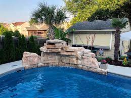 This Photo Features The Ricorock 4 Ft Double Swimming Pool Waterfall Kit Along With Coping It Fit Pool Waterfall Swimming Pool Waterfall Pool Landscape Design
