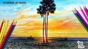 How To Coloring A Sunset Landscape With Color Pencils Step By Step Pencil Art Youtube Landscape Drawings Sunset Landscape Landscape