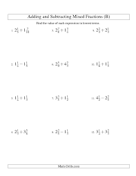Adding And Subtracting Mixed Fractions B Mixed Fractions Fractions Worksheets Fractions