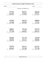 The Large Print 4 Digit Minus 4 Digit Subtraction A Math Worksheet From The Subtraction Worksheets Page A Subtraction Worksheets Math Subtraction Mental Math