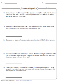 Word Problems Involving Quadratic Equations Quadratics Word Problem Worksheets Quadratic Equation
