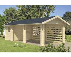Abri De Voiture En Madriers Skan Holz Stockholm 340x800 Cm Nature Carport Sheds Timber Frame Building Carport