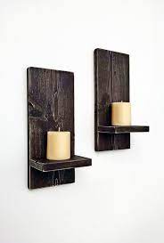 Rustic Wall Sconces Pair Wood Wall Candle Holders Primitive Wall Decor Dark Brown Cot Wood Wall Candle Holders Wall Candle Holders Primitive Wall Decor