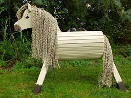 80cm Holzpferd Elfenbein Wetterfest Mit Maul Gesicht Blesse Und Nase Holzpferd Holzpferd Garten Voltigierpferd