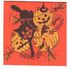 Vintage 1950 S Halloween Linen Paper Napkin Jol Pumpkins Black Cats Booooooo Unused By Embrace Vintage Halloween Decorations 1950s Halloween Linen Paper