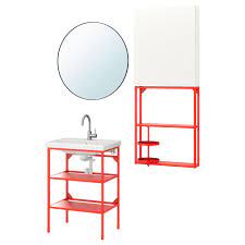 Enhet Tvallen Badrumsmobler 13 Delar Rodorange Vit Glypen Kran Ikea Badrumsmobler Ikea Tvattstall