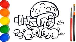 Glitter Rabbit Mushroom House Coloring Pages For Kids Cara Menggamba Coloring Pages For Kids Drawing For Kids House Colouring Pages