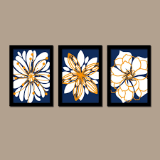 Navy Blue Orange White Flower Burst Outline Dahlia By Trmdesign 25 00 Navy Blue Wall Art Flower Bedroom Blue Wall Art
