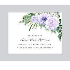 Purple Watercolor Flowers Flat Funeral Thank You Card Paperstyle