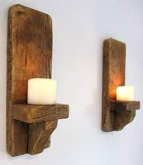 Pair 39cm Rustic Solid Wood Handmade Shabby Chic Wall Sconce Led Candle Holder Diy Wood Candles Wooden Wall Candle Holders Wooden Candle Holders