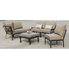 Mainstays Sandhill 7 Piece Outdoor Patio Sofa Sectional Set Beige Metal Walmart Com Patio Sofa Set Patio Sofa Sectional Sofa