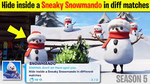 Παίξε το δωρεάν online παιχνίδι the snowman challenge στο y8.com! All Locations Hide Inside A Sneaky Snowman In Different Matches Snowmando Challenge Free Skin Youtube