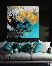 Abstract Art Canvas Luxury Wallart Decor Abstractart Black Gold White Teal Watercolor Pr Gold Wall Art Teal Wall Art Watercolor Paintings Abstract