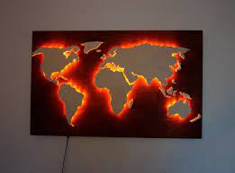 Housewarming Gift Idea Apartment Decor Led World Map Wood Etsy Wood World Map World Map Wall Art Map Wall Decor
