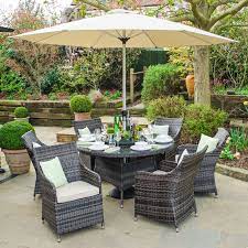 Nova Lyon 6 Seat Rattan Dining Set 1 35m Round Table Brown From White Stores Uk Gardener Round Dining Set Outdoor Dining Set Garden Furniture