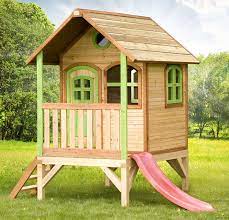 Kinder Holz Spielhaus Axi Tom Kinderspielhaus Stelzen Veranda Rutsche Viele M Glichkeiten Zum Spielen Und Entdecken Play Houses Kids Wood House Shed