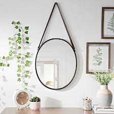 Oval Metal And Leather Hanging Mirror Mirror Decor Round Hanging Mirror Mirror Gallery Wall