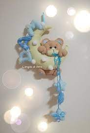 Coccarda Fiocco Nascita In Pannolenci Orso Sulla Luna Fai Da Te Neonato Nascita Fiocchi Neonato