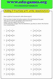 Free Adding 3 Fractions With Unlike Denominators Worksheets Create Unlimited Worksheets With The Ultimate Addi Fractions Worksheets Fractions Adding Fractions