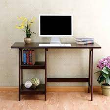 Modern Elegant Home Computer Room Design Come With Dark Brown Wooden Varnish Two Open Shelves Minima Home Office Furniture Computer Desks For Home Trestle Desk