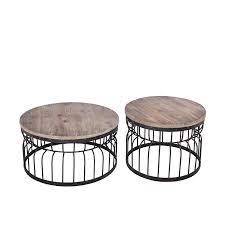 Privilege Brown Reclaimed Wood Metal 2 Piece Accent Table Set Wood Accent Table Coffee Table Setting Coffee Table