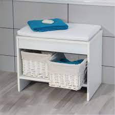 Fackelmann Badhocker Relax Sitzbank Mit Sitzkissen Badschemel Mit Zwei Korben Zur Aufbewahrung Masse B X H X T Ca 58 X 45 X Badhocker Bad Stauraum Ideen