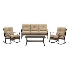 Garden Treasures Arbington 4 Piece Metal Frame Patio Conversation Set With Cushions Lowes Com Conversation Set Patio Patio Lounge Furniture Spacious Sofa