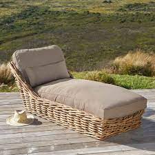 Sun Lounger Inspired By African Lodge Garden Chaise Longue In Rattan With Taupe Cushions St Tr Rattan Outdoor Furniture Patio Lounge Chairs Sunroom Furniture