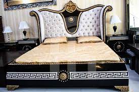 Afridi Bed And 2 Side Tables Malaysian Mdf Wood Fiber Coating And Carving Leather On Header Board Crown On Bed High Gl Designer Bed Sheets Bed Buy Beds Online