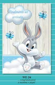 Biglietto Auguri Nascita Bambino Celeste Bugs Bunny Baby E Coniglietto L Ebay Bugs Bunny Coniglietti Palloncini
