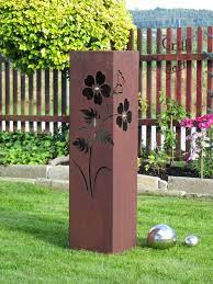 4eck Saule Rost Blume Edelrost Metall Gartendeko Stele Rost Deko Edelstahl Kugel Garten Terrasse Dekoration Gartenfig Rost Deko Garten Rost Deko Edelrost