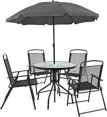 Amazon Com Flash Furniture Nantucket 6 Piece Black Patio Garden Set With Table Umbrella And 4 Foldin In 2020 Patio Table Set Patio Furniture Sets Outdoor Patio Table