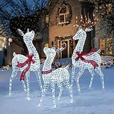 Amazon Com Pre Lit Led Lighted Twinkling Crystal Beaded 3pc Deer Family Outdoor Yard D Outdoor Christmas Decorations Outdoor Christmas Outdoor Christmas Deer