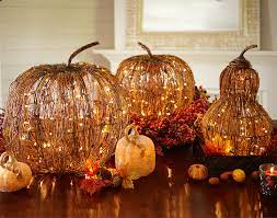 Light Up These Pre Lit Pumpkins Or Gourds By Simply Plugging Them In Fall Harvest Decorations Fall Decor Inspiration Thanksgiving Table Decorations