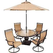 Amazon Com Hanover Outdoor Furniture 5 Piece Monaco High Back Sling Swivel Chairs Dining Set With Umbrella Outdoor Dining Set Patio Dining Set Table Umbrella