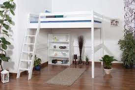 Lit Pour Enfants Lit Mezzanine Christoph Hetre Massif Laque En Blanc Avec Sommier Deroulable 140x200 Cm Kinderbett Hochbett Hochbett Hochbett 140x200