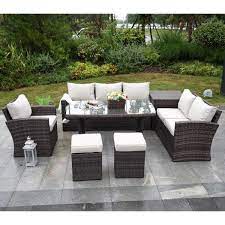 Moda Furnishings Phoenix Brown Wicker Outdoor Sectional Set With Beige Cushions Mos 14 Wicker Patio Furniture Outdoor Furniture Stores Wicker Outdoor Sectional